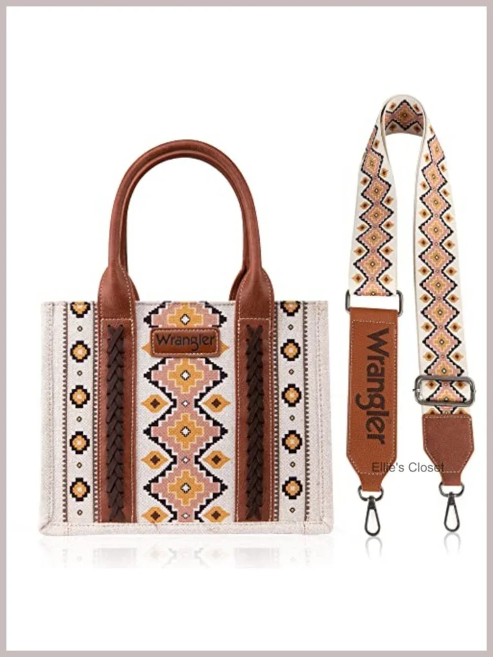 Western Aztec Cotton Canvas Tote Satchel with Detachable Crossbody Strap